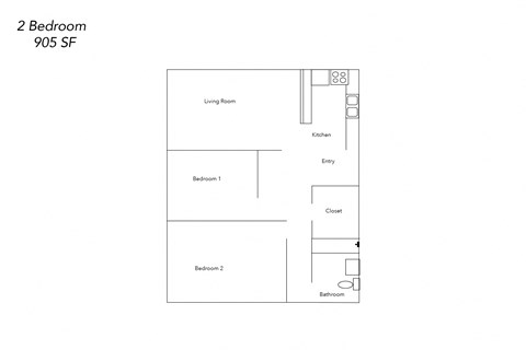 Floor plan for 2 beds, 1 bath